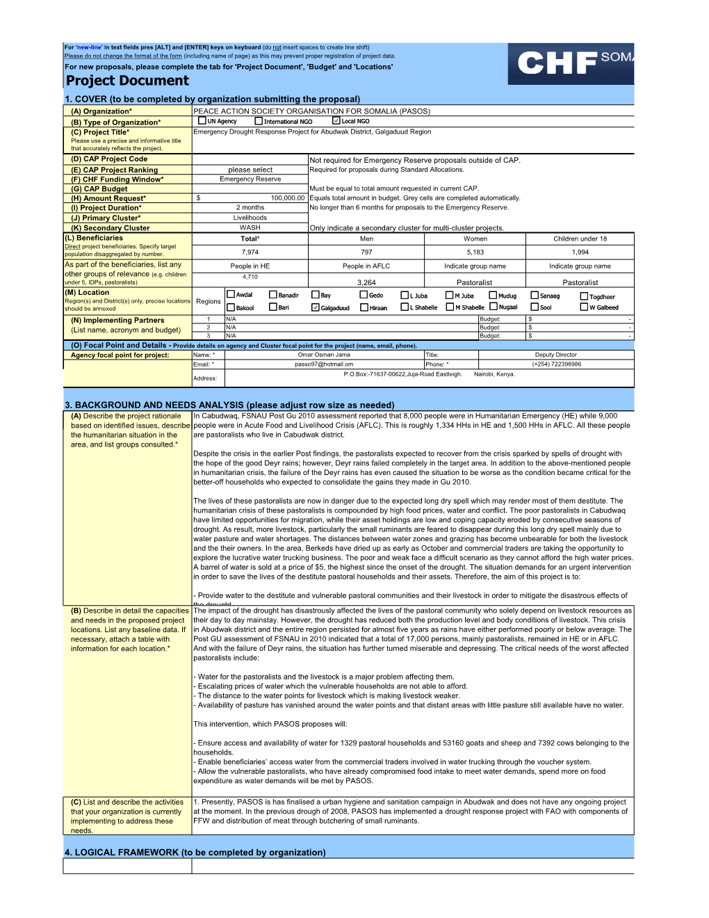 Project Document', 'Budget' and 'Locations' Project Document 1