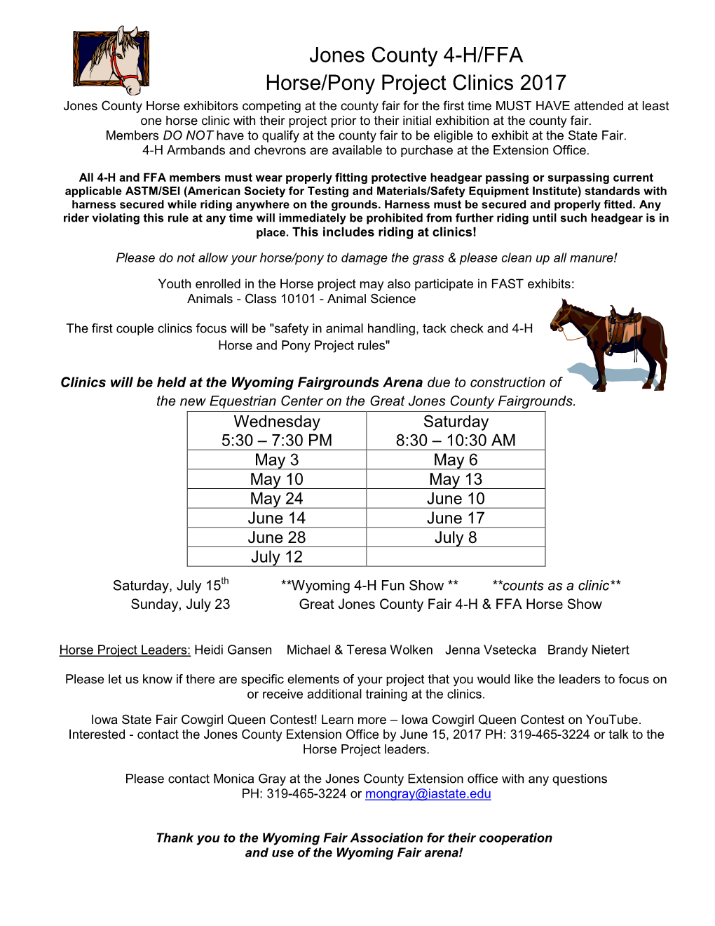 Jones County 4-H/FFA Horse/Pony Project Clinics 2017