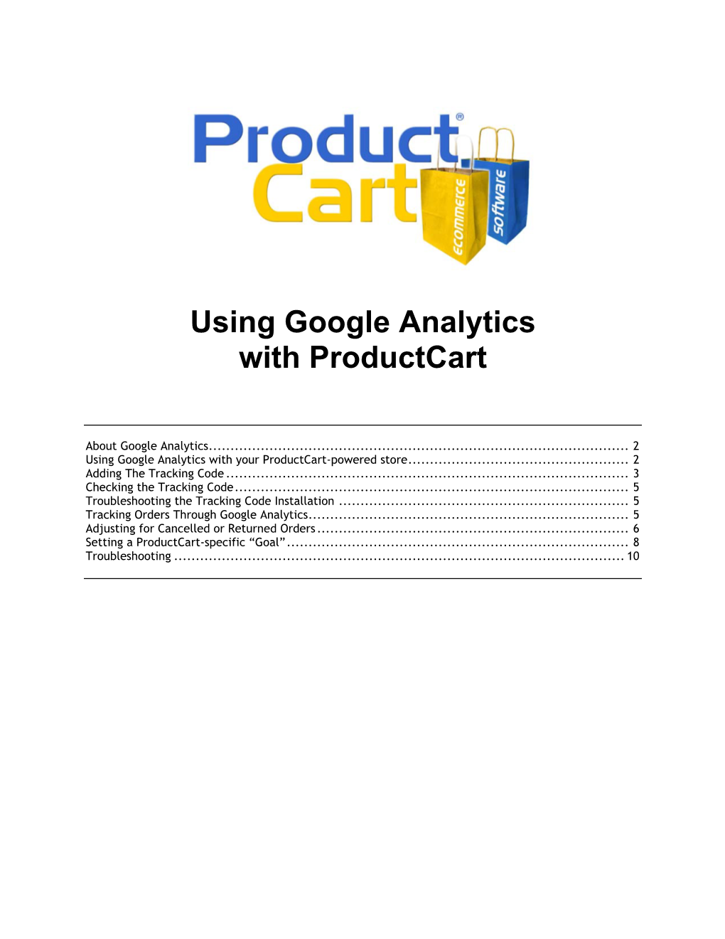 Using Google Analytics with Productcart Shopping Cart Software