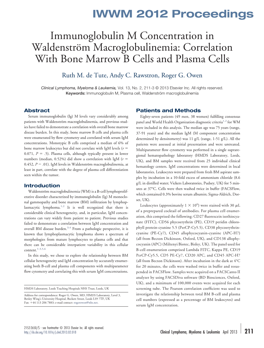 Correlation with Bone Marrow B Cells and Plasma Cells