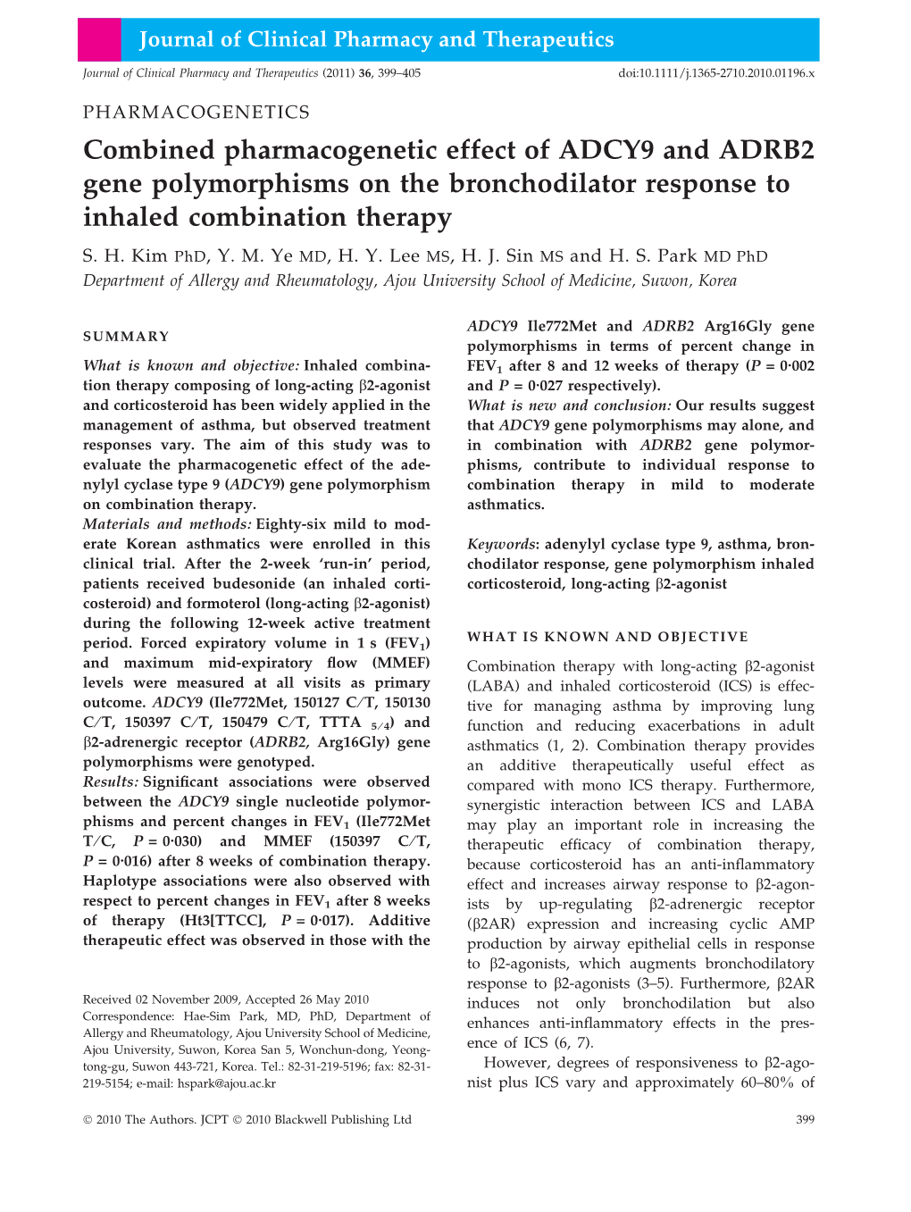 Combined Pharmacogenetic Effect of ADCY9 and ADRB2 Gene Polymorphisms on the Bronchodilator Response to Inhaled Combination Therapy