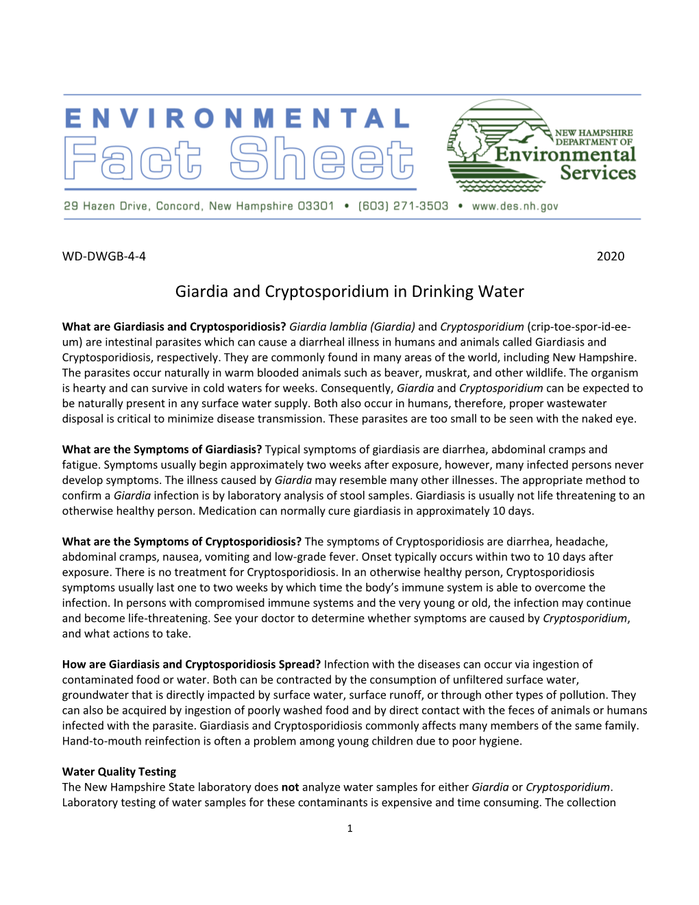 WD DWGB 4-4 Giardia and Cryptosporidium in Drinking Water