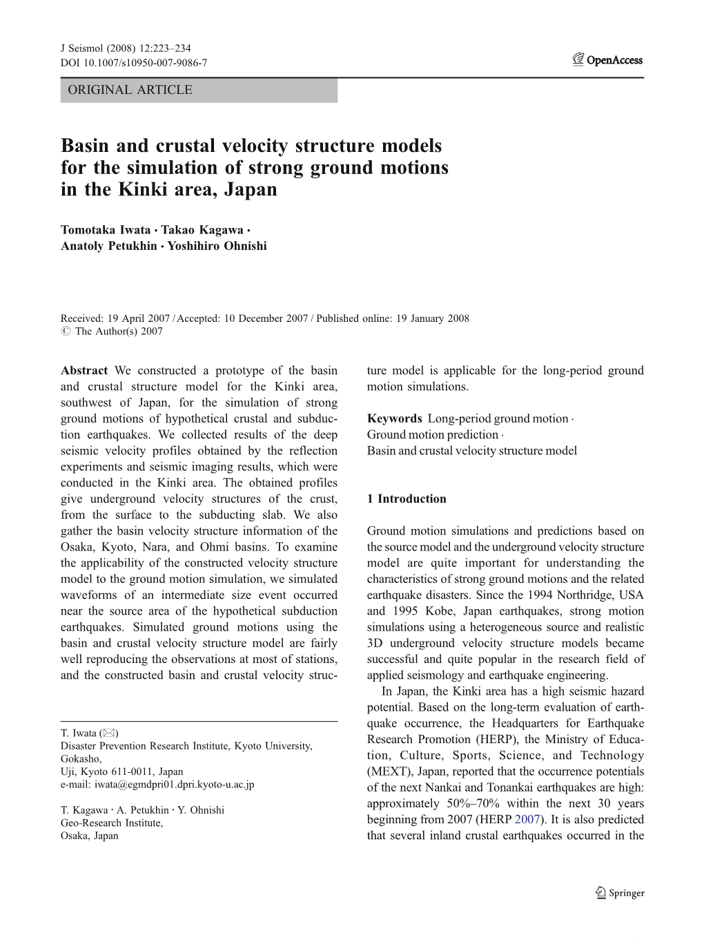 Basin and Crustal Velocity Structure Models for the Simulation of Strong Ground Motions in the Kinki Area, Japan