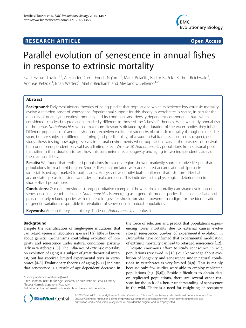 Parallel Evolution of Senescence in Annual Fishes in Response to Extrinsic Mortality