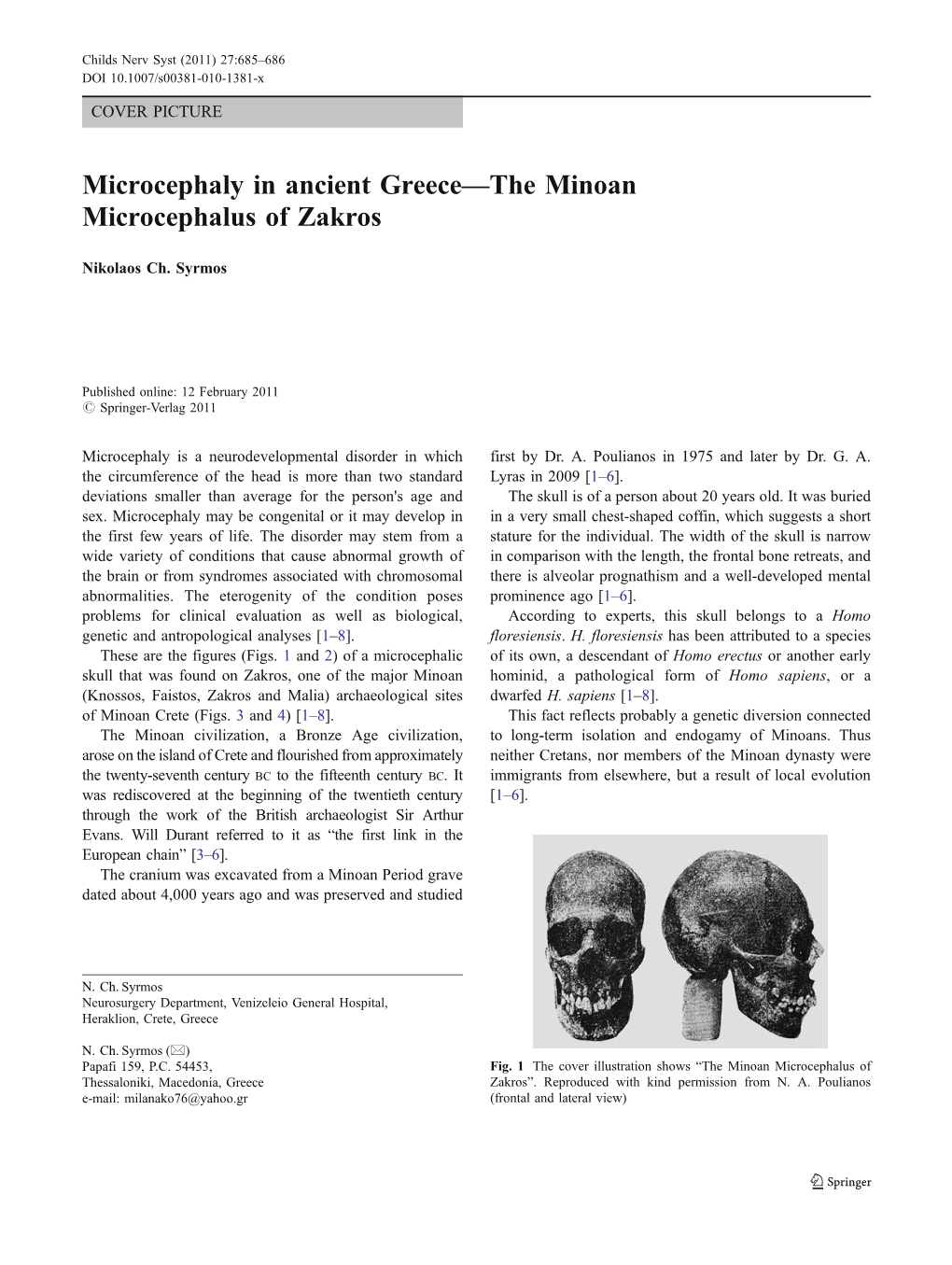 Microcephaly in Ancient Greece—The Minoan Microcephalus of Zakros