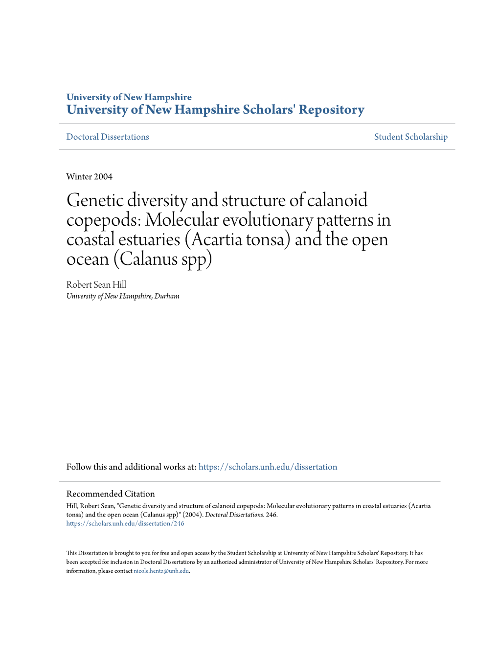 Genetic Diversity and Structure of Calanoid Copepods