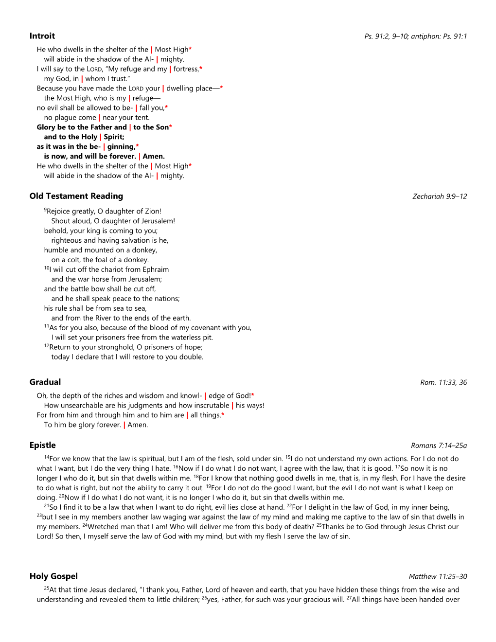 Introit Old Testament Reading Gradual Epistle Holy Gospel