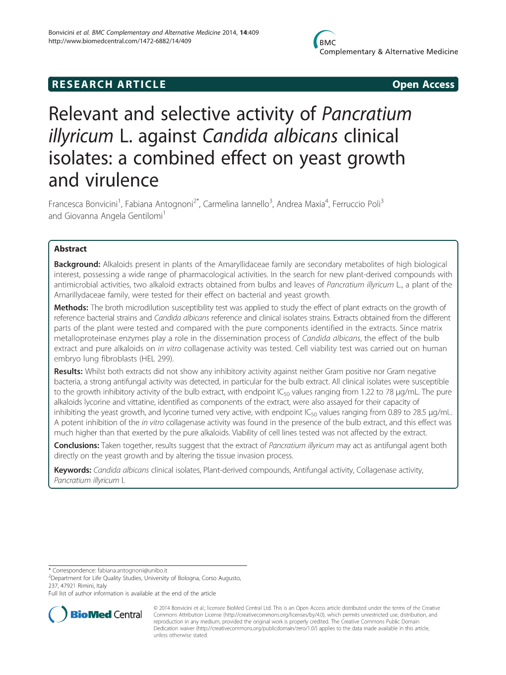 Relevant and Selective Activity of Pancratium Illyricum L. Against