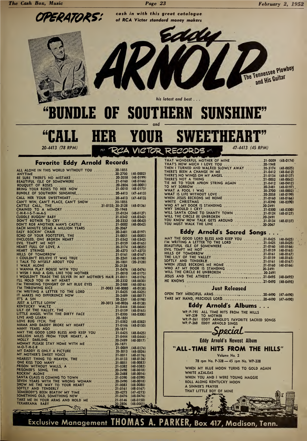 Cash Box, Music Page 23 February 2, 1952