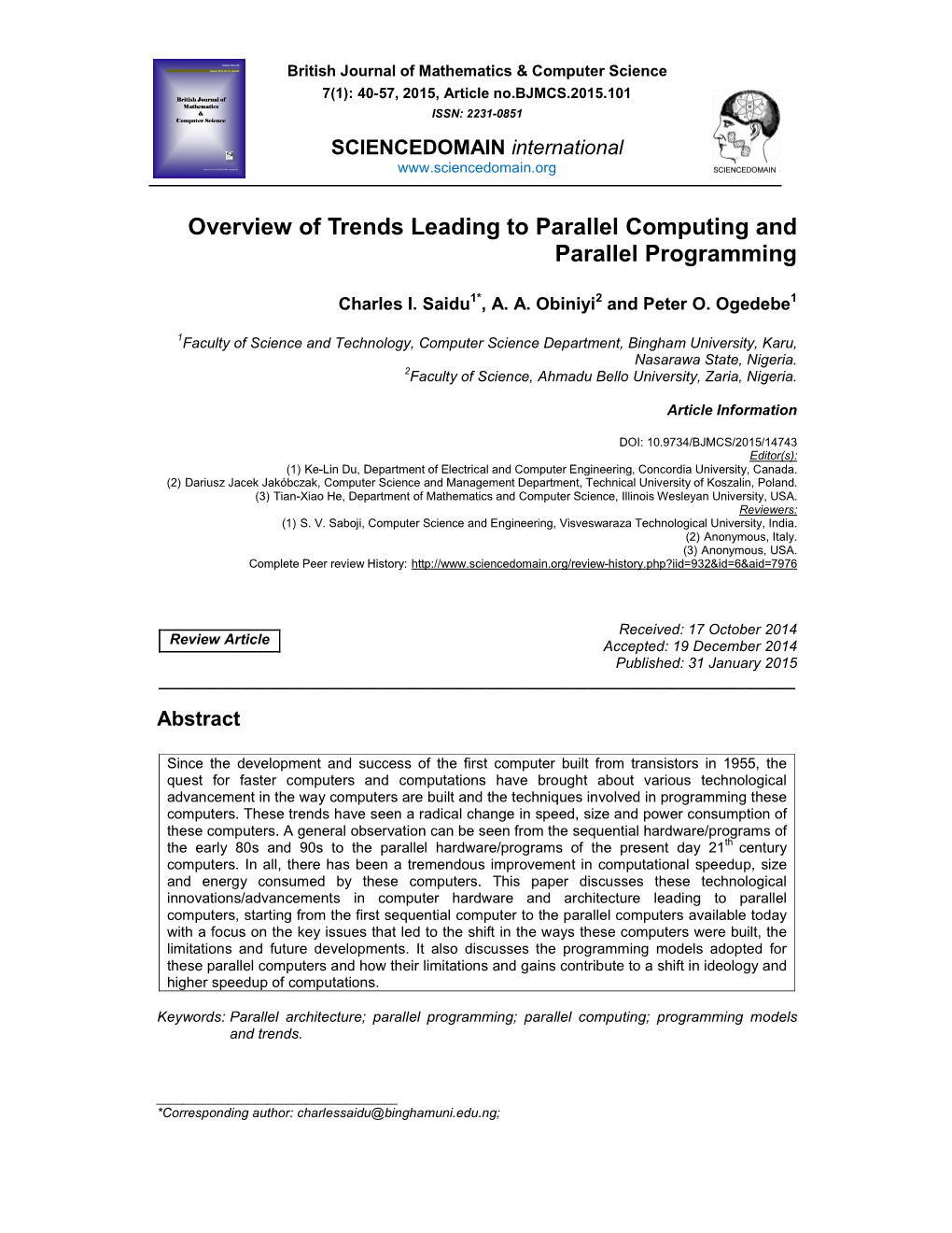 Overview of Trends Leading to Parallel Computing and Parallel Programming