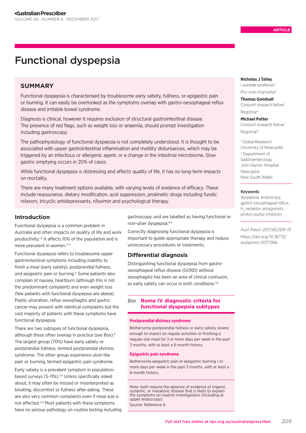 Functional Dyspepsia