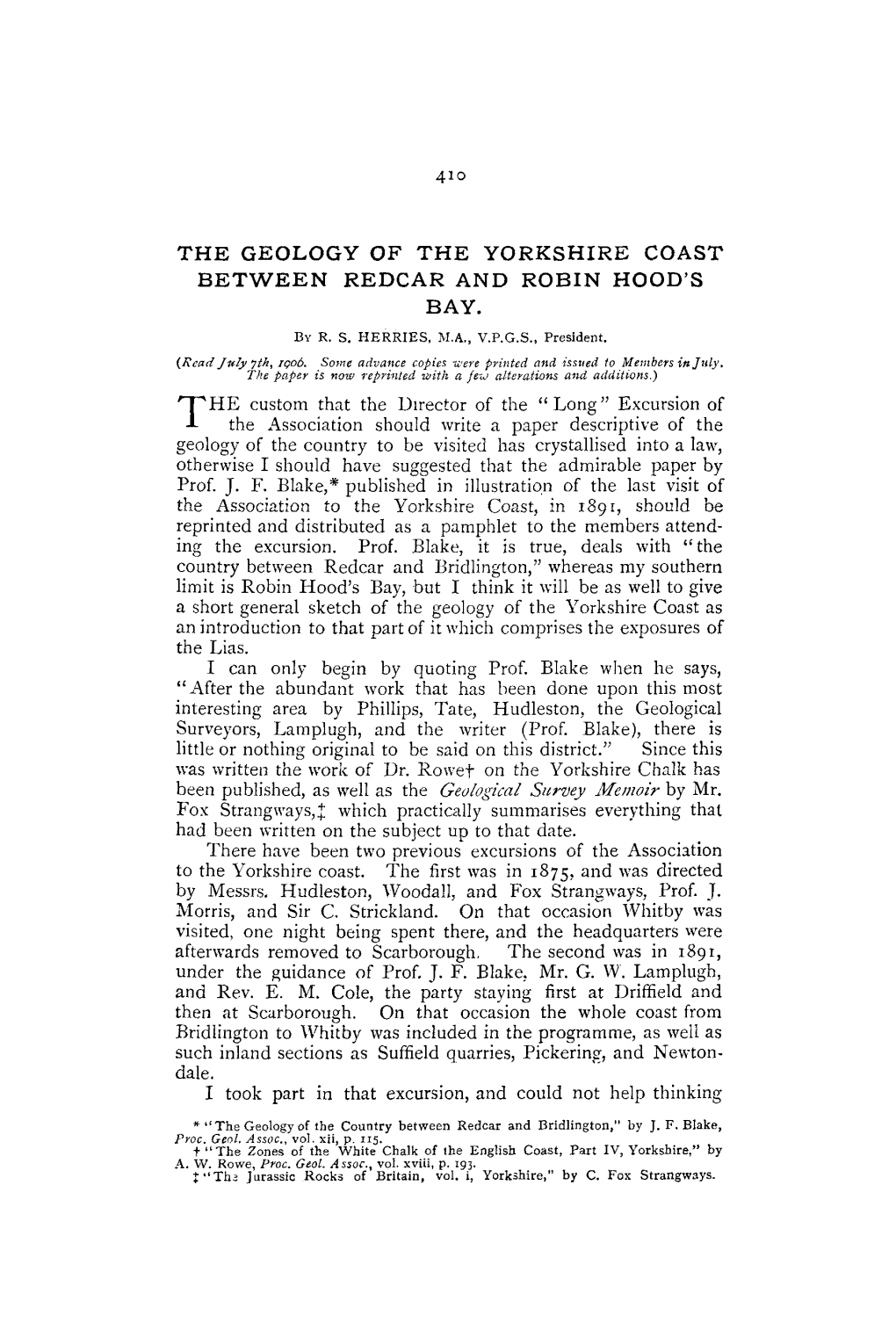 The Geology of the Yorkshire Coast Between Redcar and Robin Hood's Bay