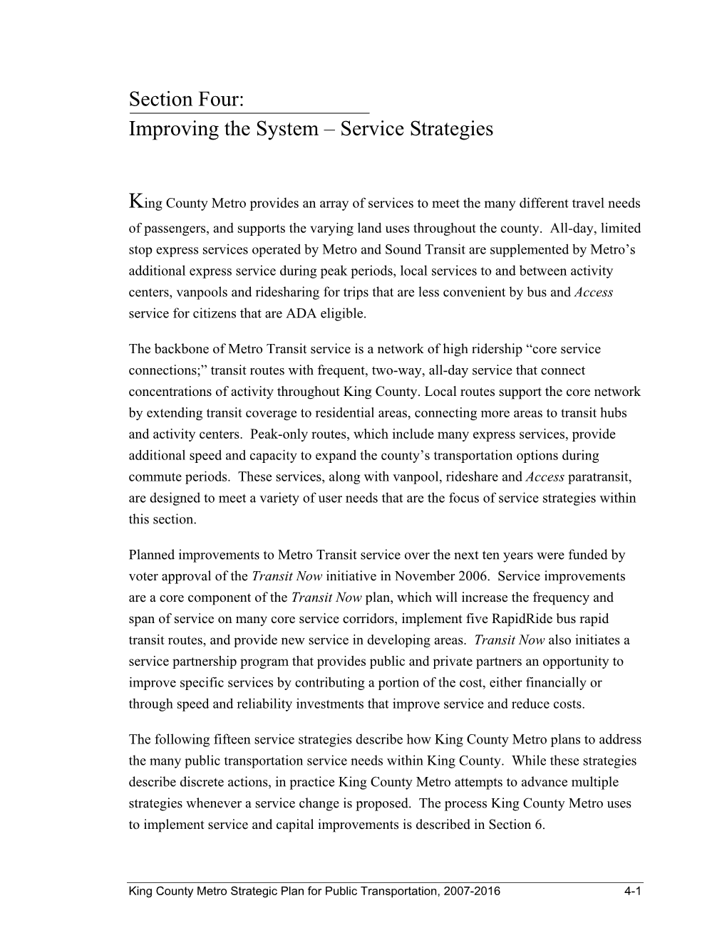 Section Four: Improving the System – Service Strategies King County