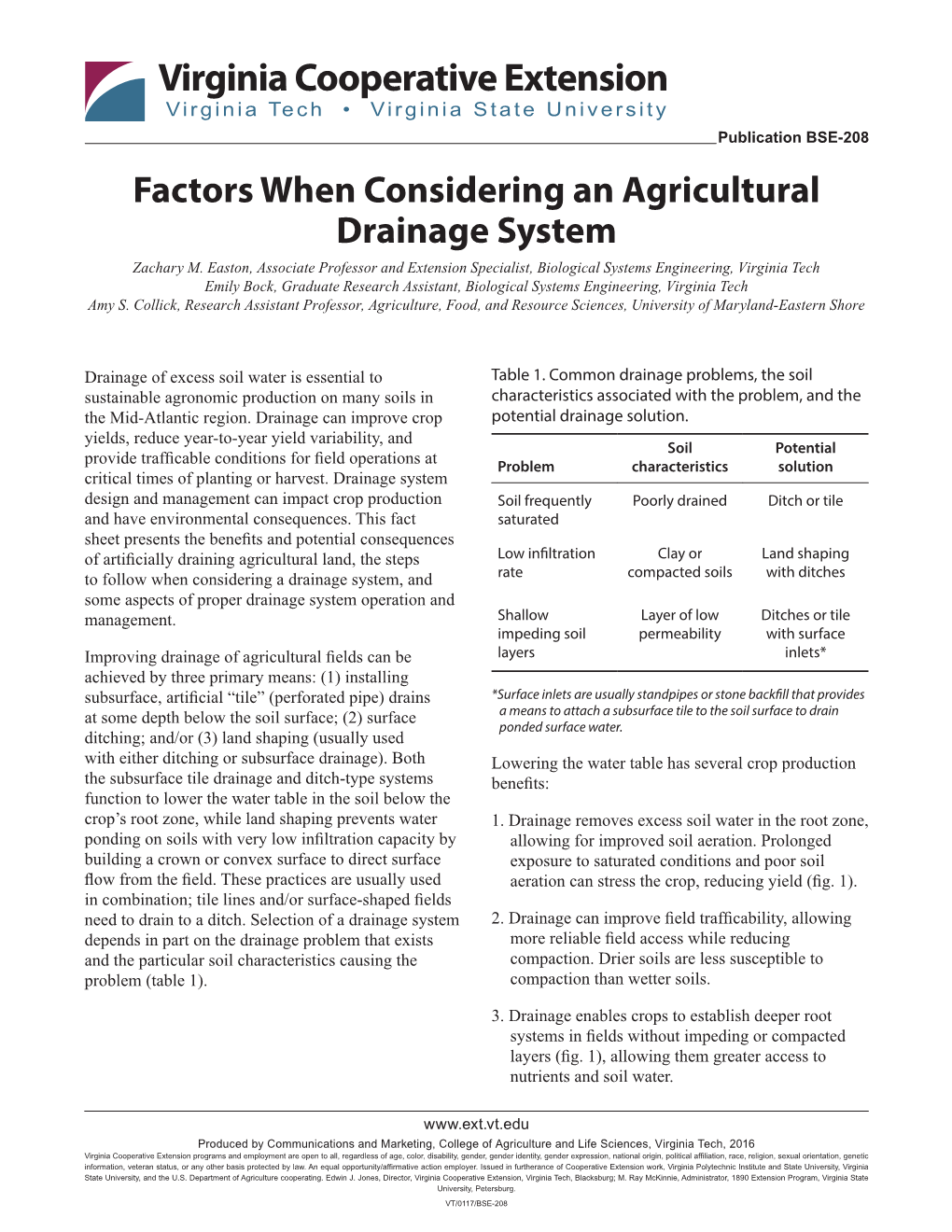 Factors When Considering an Agricultural Drainage System Zachary M