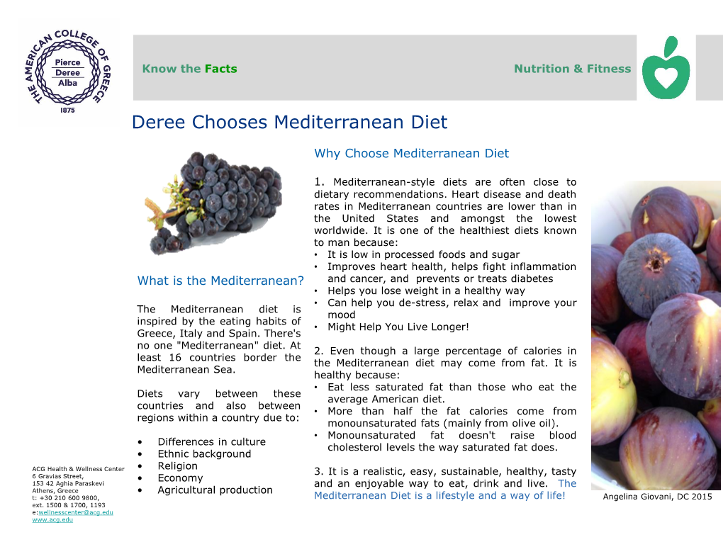 Deree Chooses Mediterranean Diet