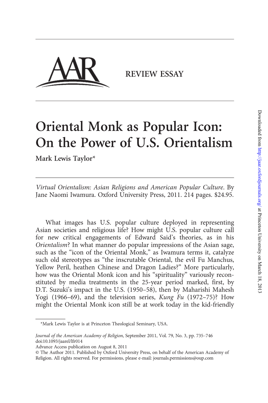 Oriental Monk As Popular Icon: on the Power of U.S