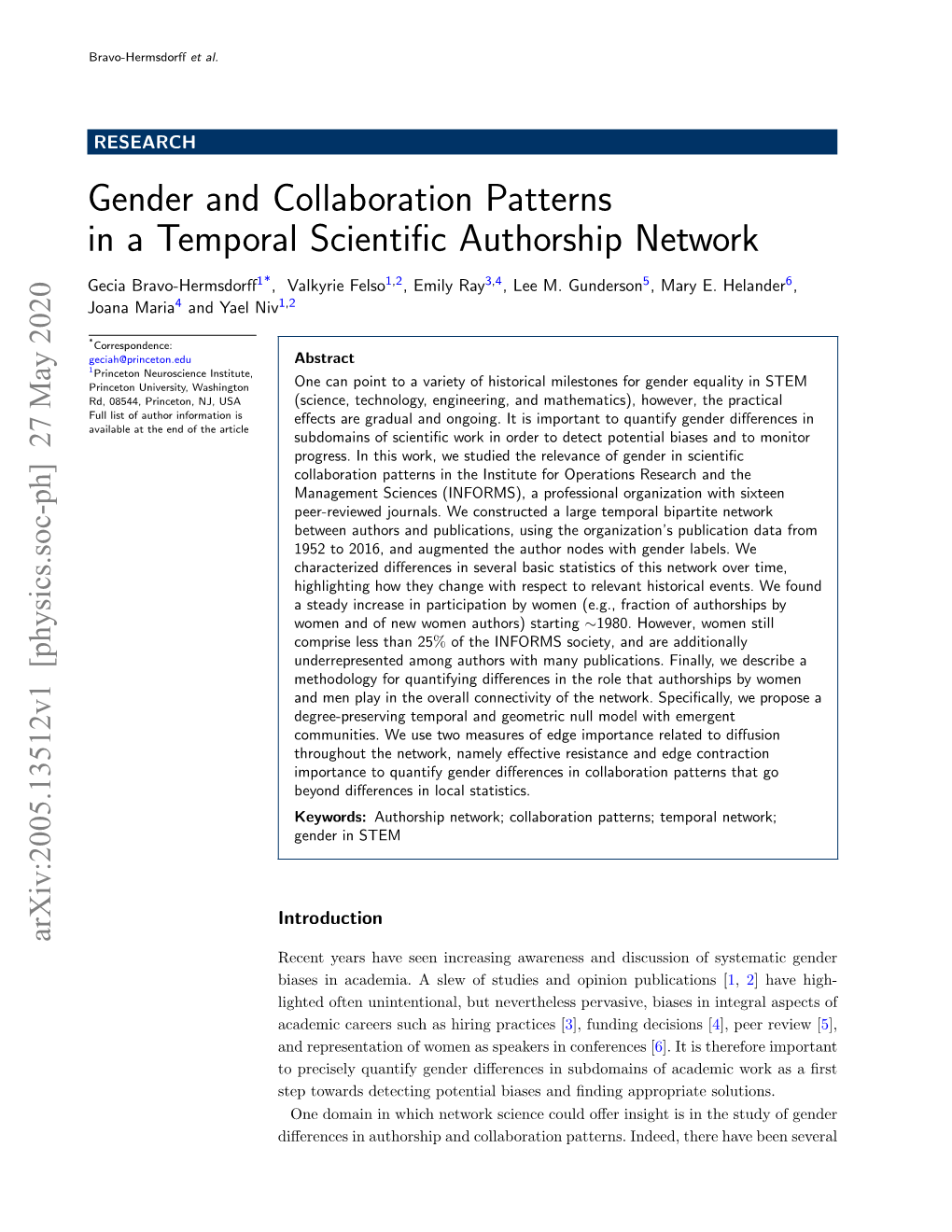 Gender and Collaboration Patterns in a Temporal Scientific Authorship