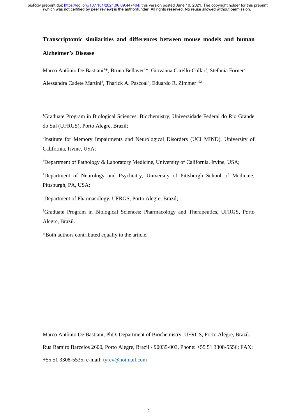 Transcriptomic Similarities and Differences Between Mouse Models and Human