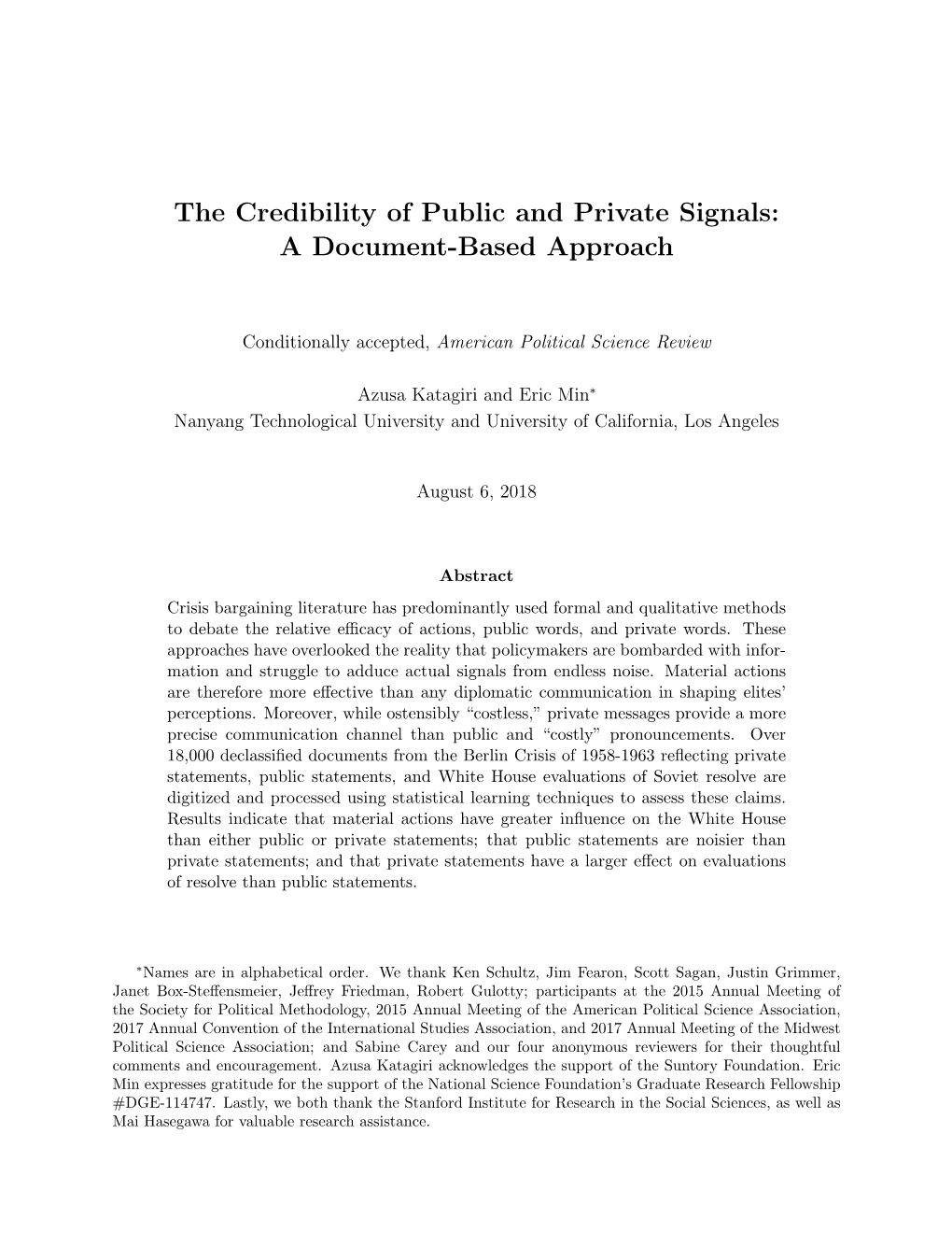 The Credibility of Public and Private Signals: a Document-Based Approach
