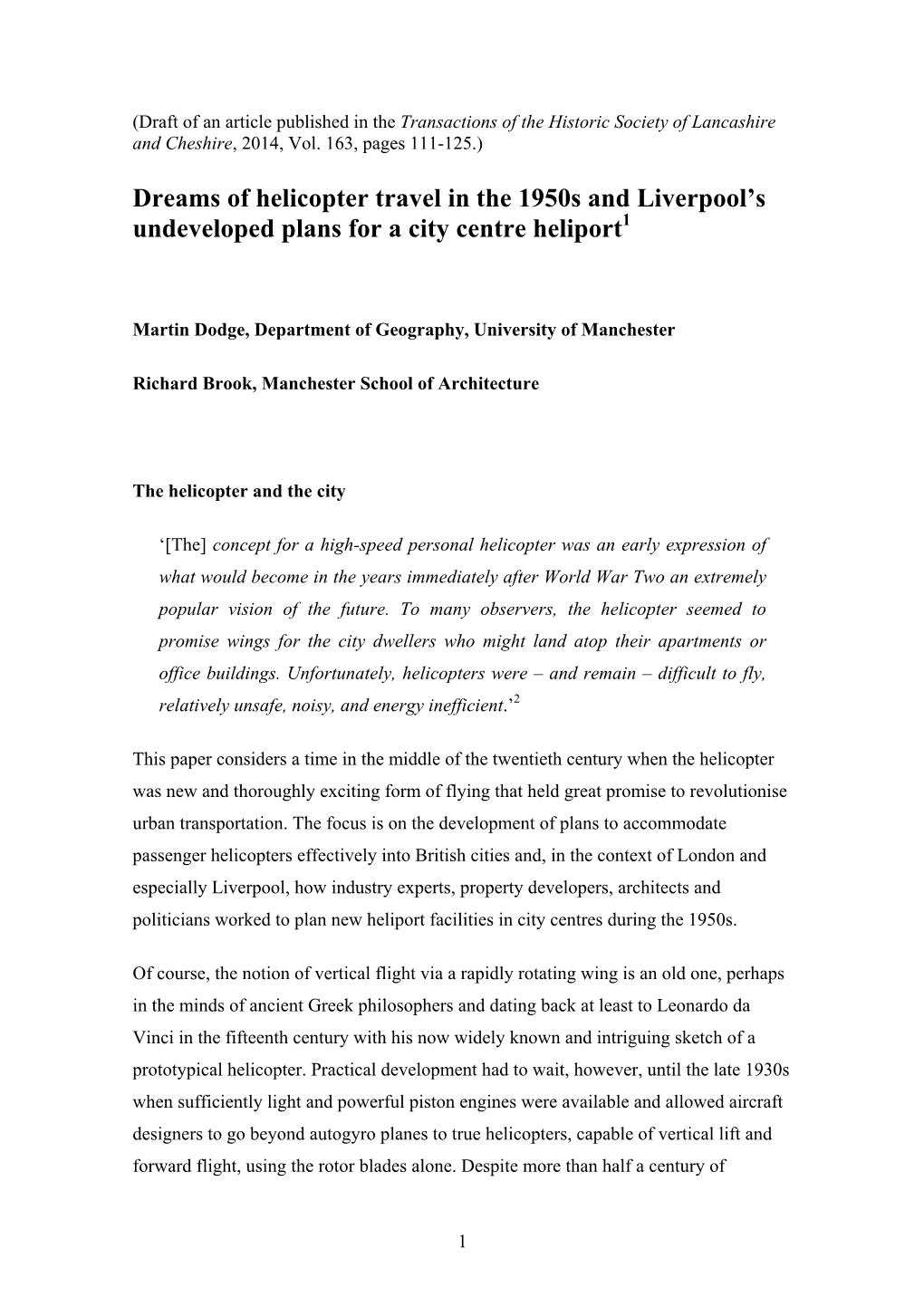 Dreaming of Helicopter Travel in the 1950S and Liverpool's Undeveloped