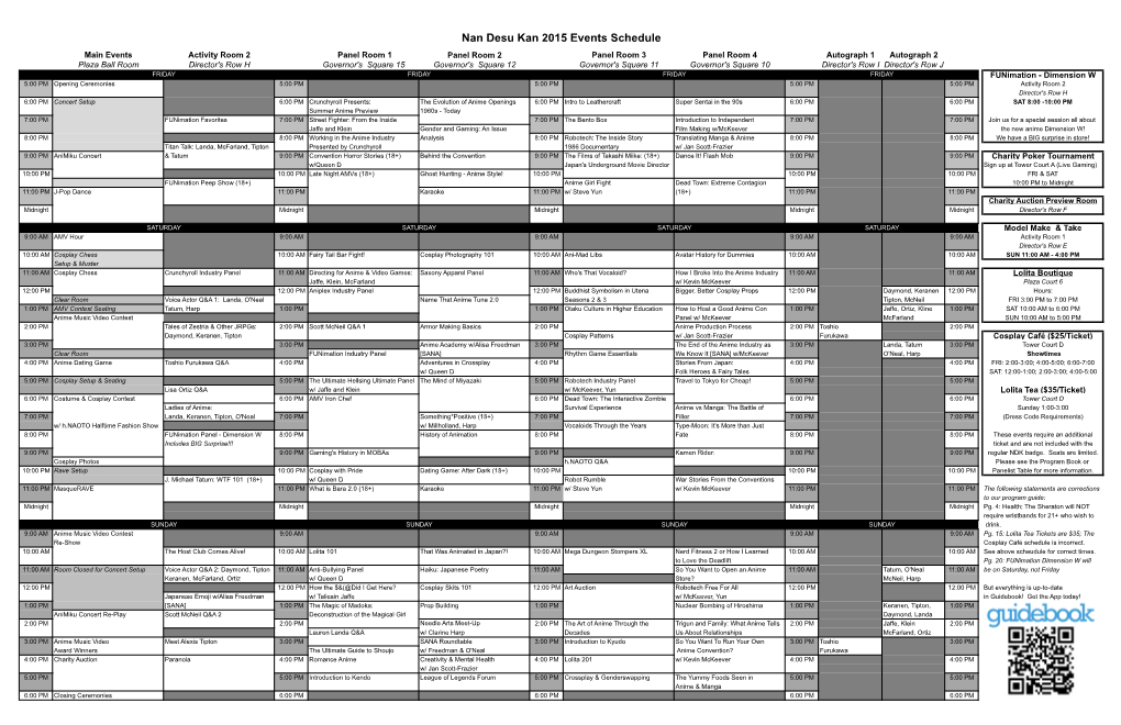 Nan Desu Kan 2015 Events Schedule