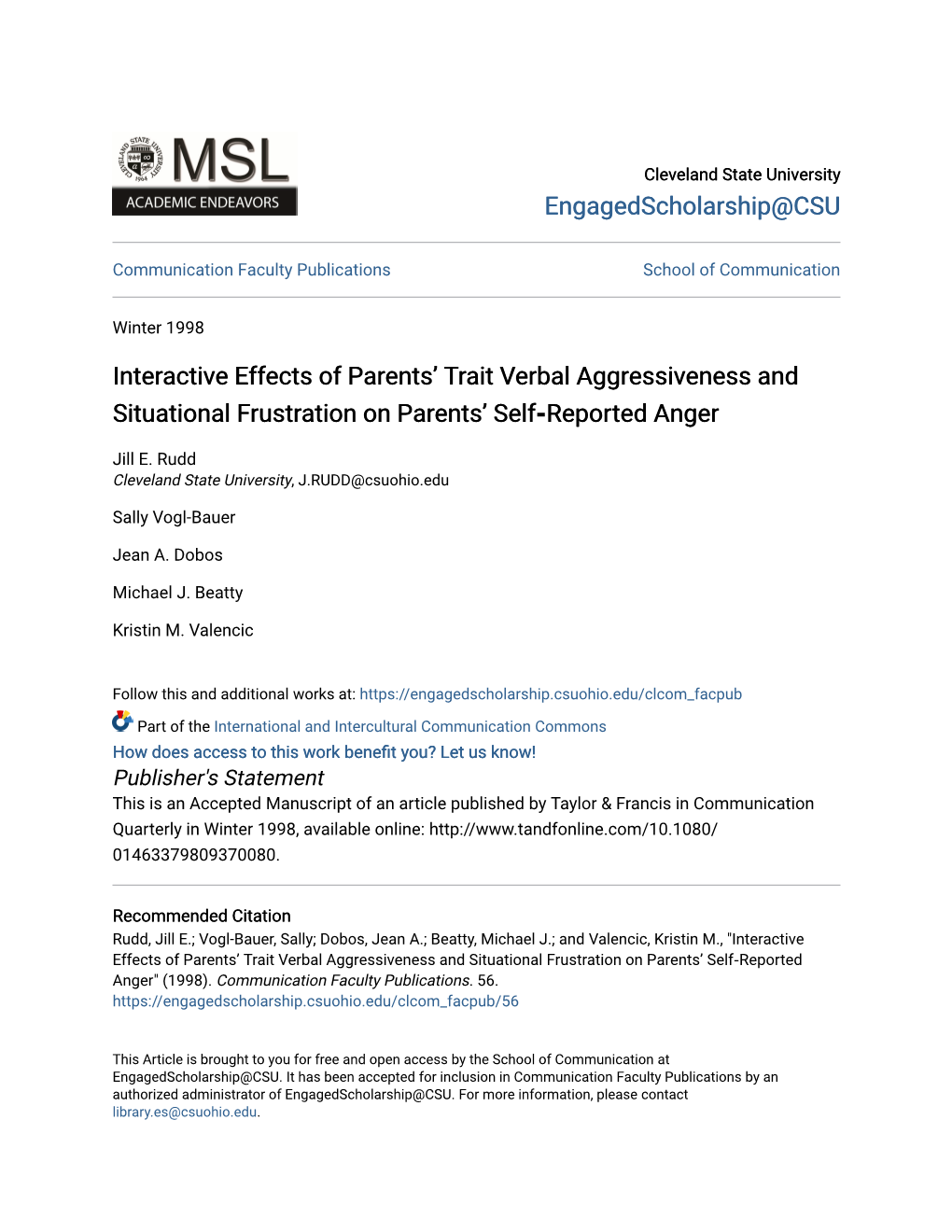 Interactive Effects of Parents' Trait Verbal Aggressiveness and Situational Frustration on Parents' Self‐Reported Anger