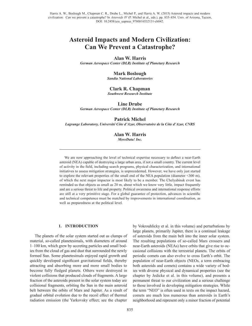 Asteroid Impacts and Modern Civilization: Can We Prevent a Catastrophe? in Asteroids IV (P