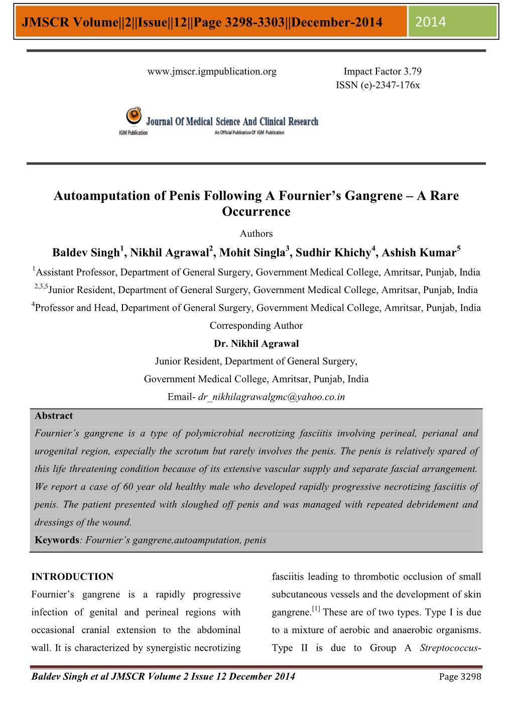 December-2014 Autoamputation of Penis Following a Fournier's