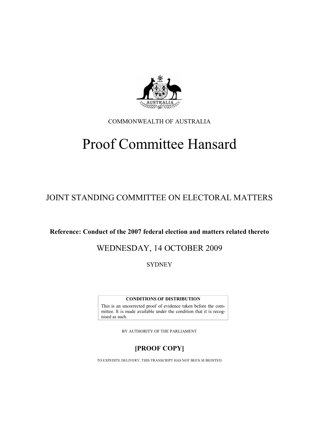 Proof Committee Hansard