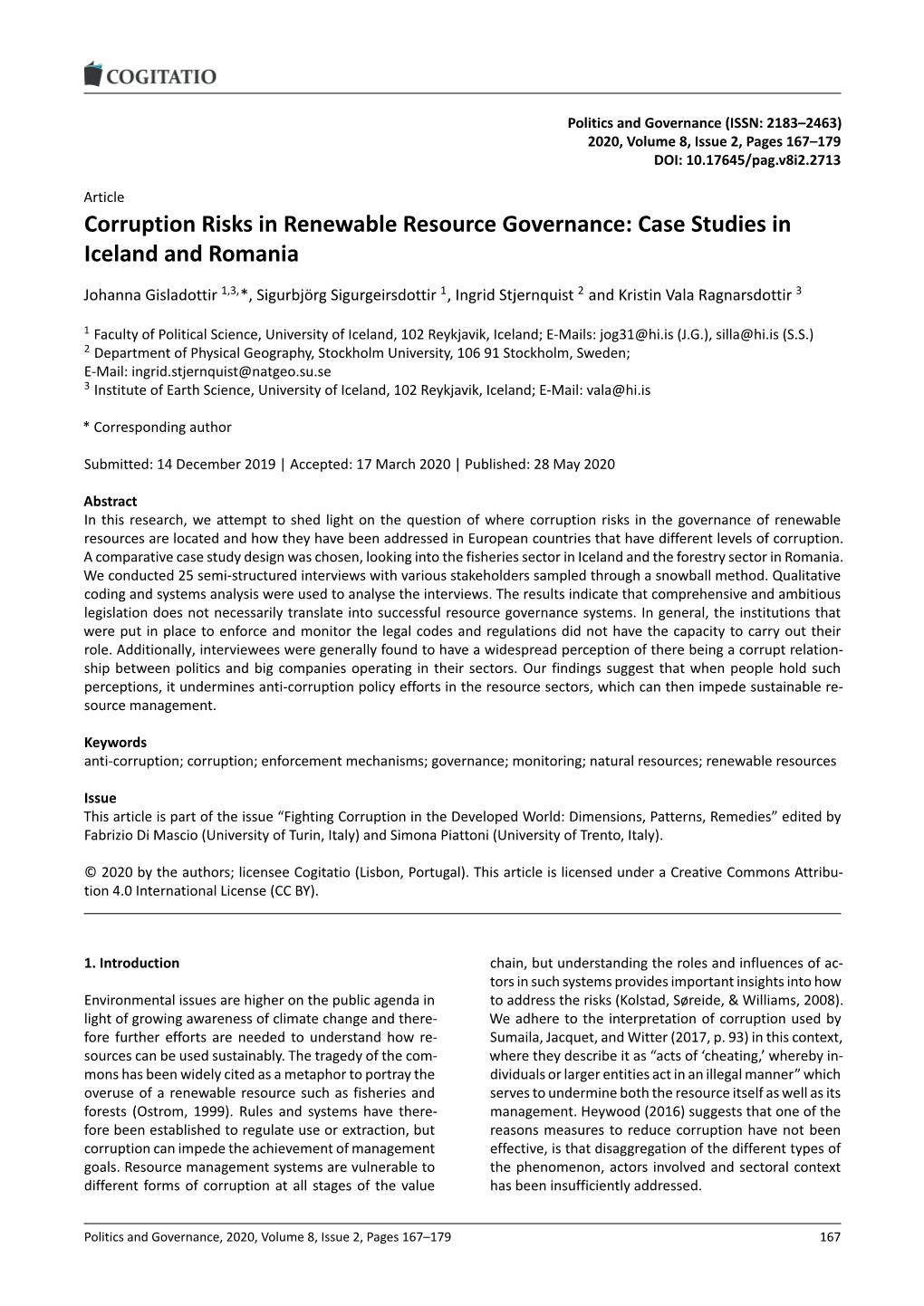 Corruption Risks in Renewable Resource Governance: Case Studies in Iceland and Romania