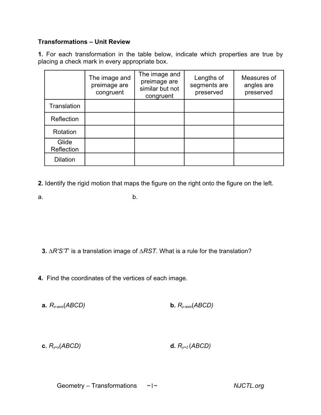 Transformations Unit Review