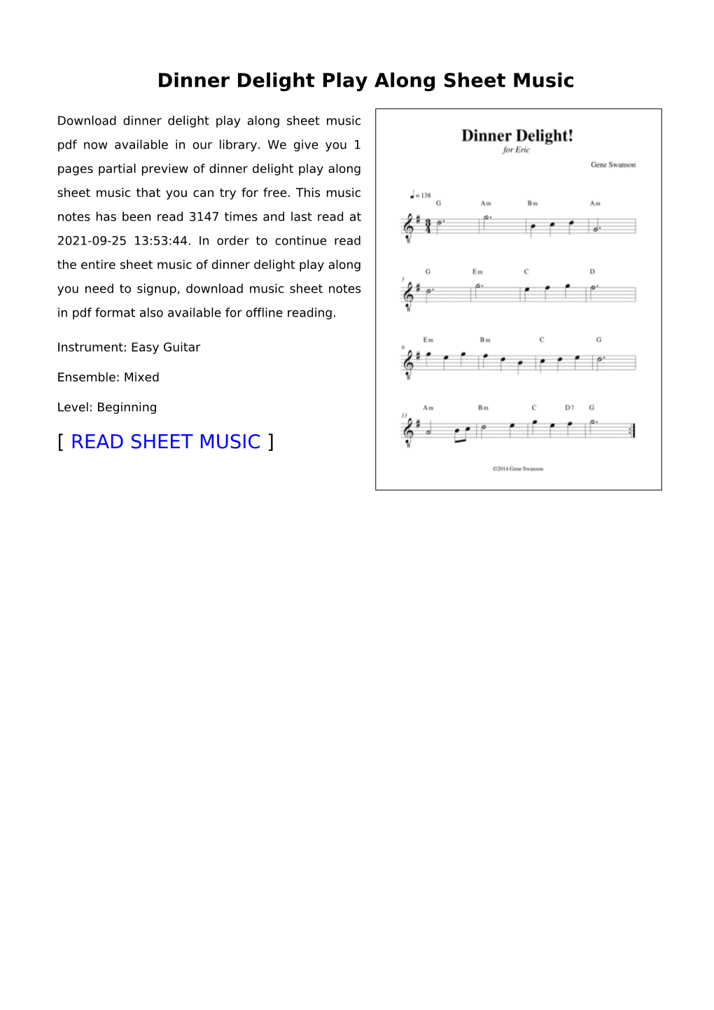 Dinner Delight Play Along Sheet Music