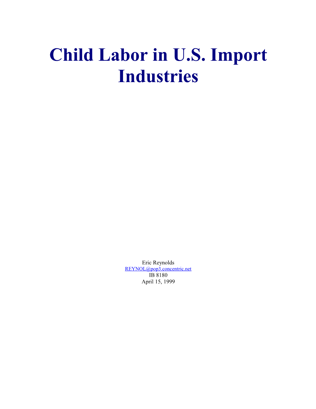 Child Labor in U.S. Import Industries