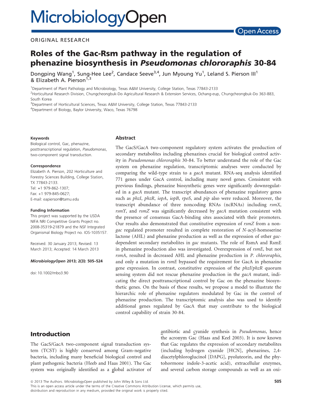 Roles of the Gac-Rsm Pathway in the Regulation of Phenazine