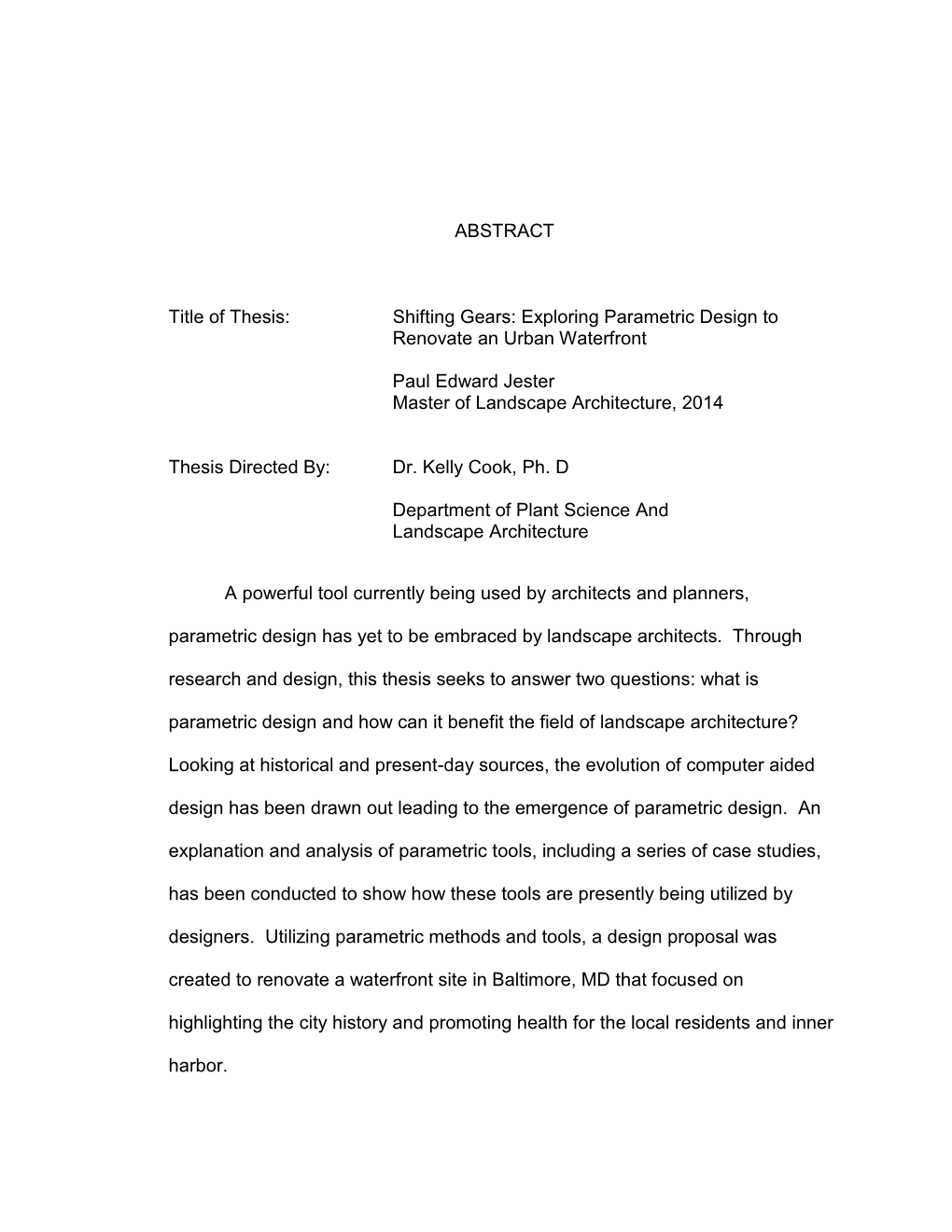 ABSTRACT Title of Thesis: Shifting Gears: Exploring Parametric Design