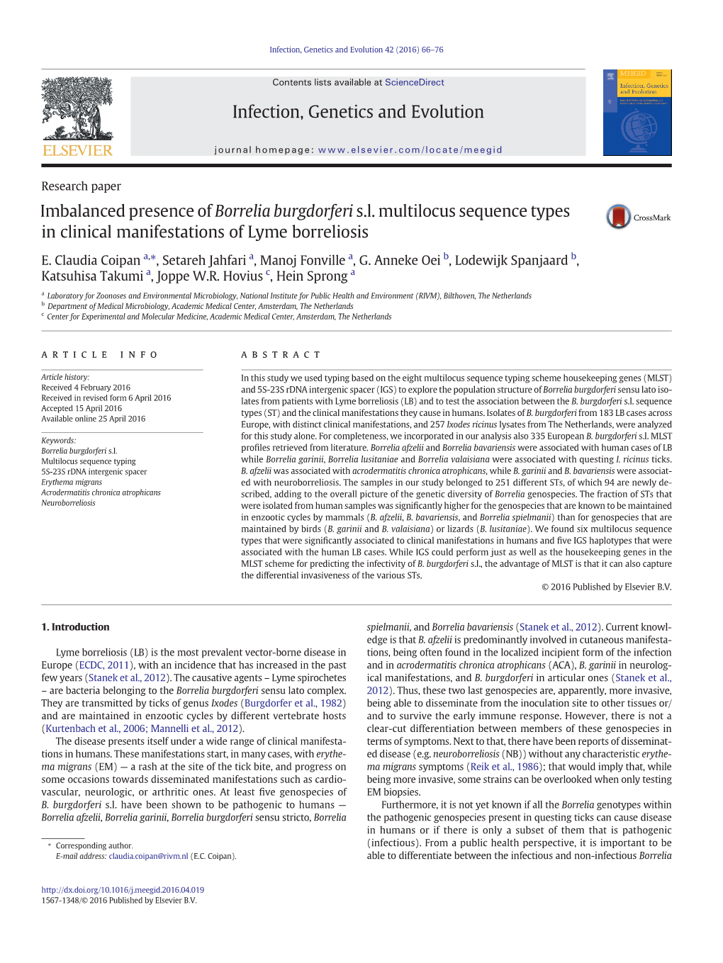 Imbalanced Presence of Borrelia Burgdorferi S.L. Multilocus Sequence Types in Clinical Manifestations of Lyme Borreliosis