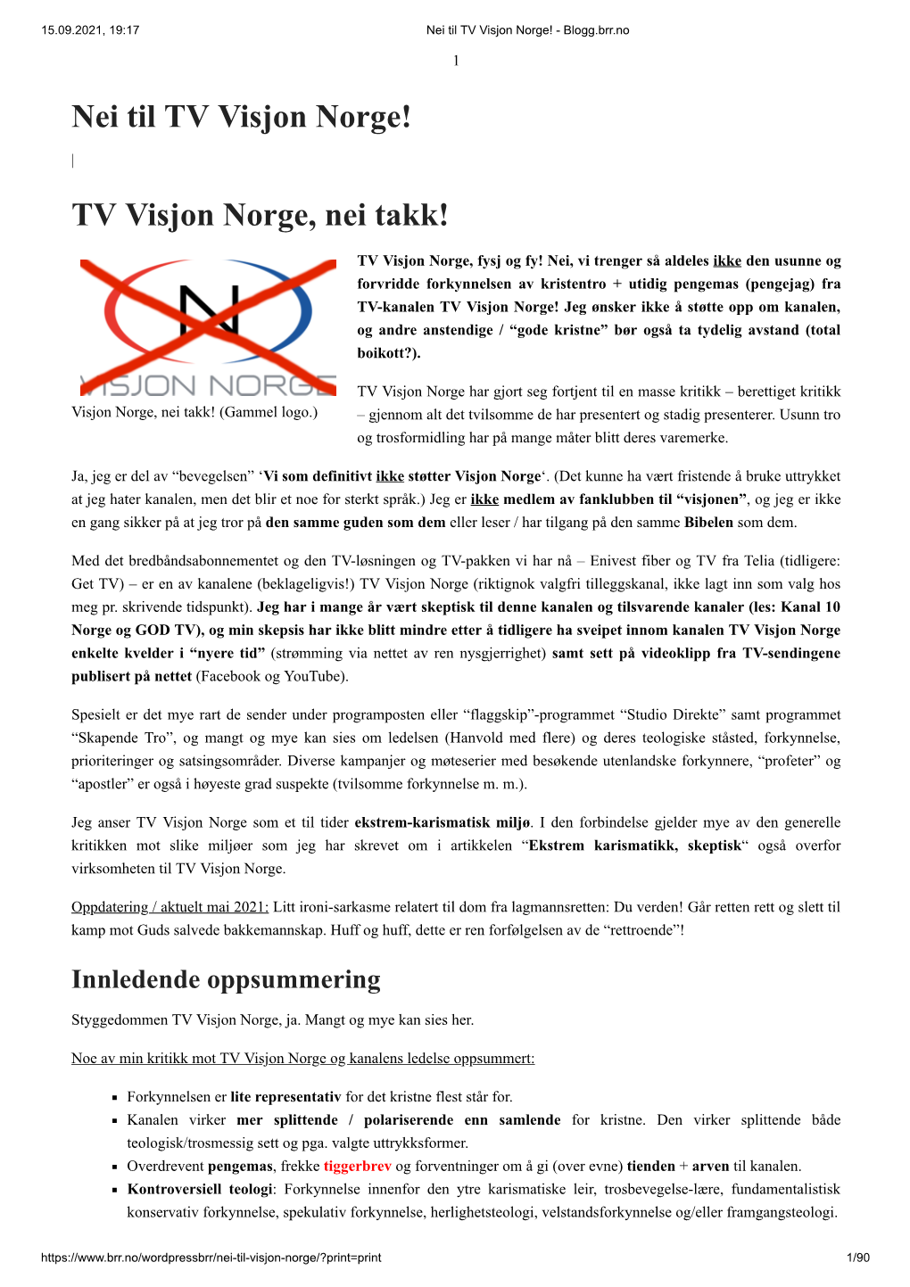 Nei Til TV Visjon Norge! - Blogg.Brr.No