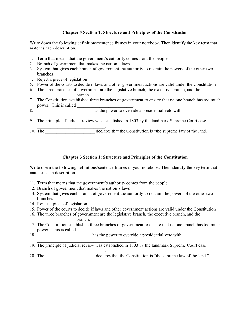 Chapter 3 Section 1: Structure and Principles of the Constitution