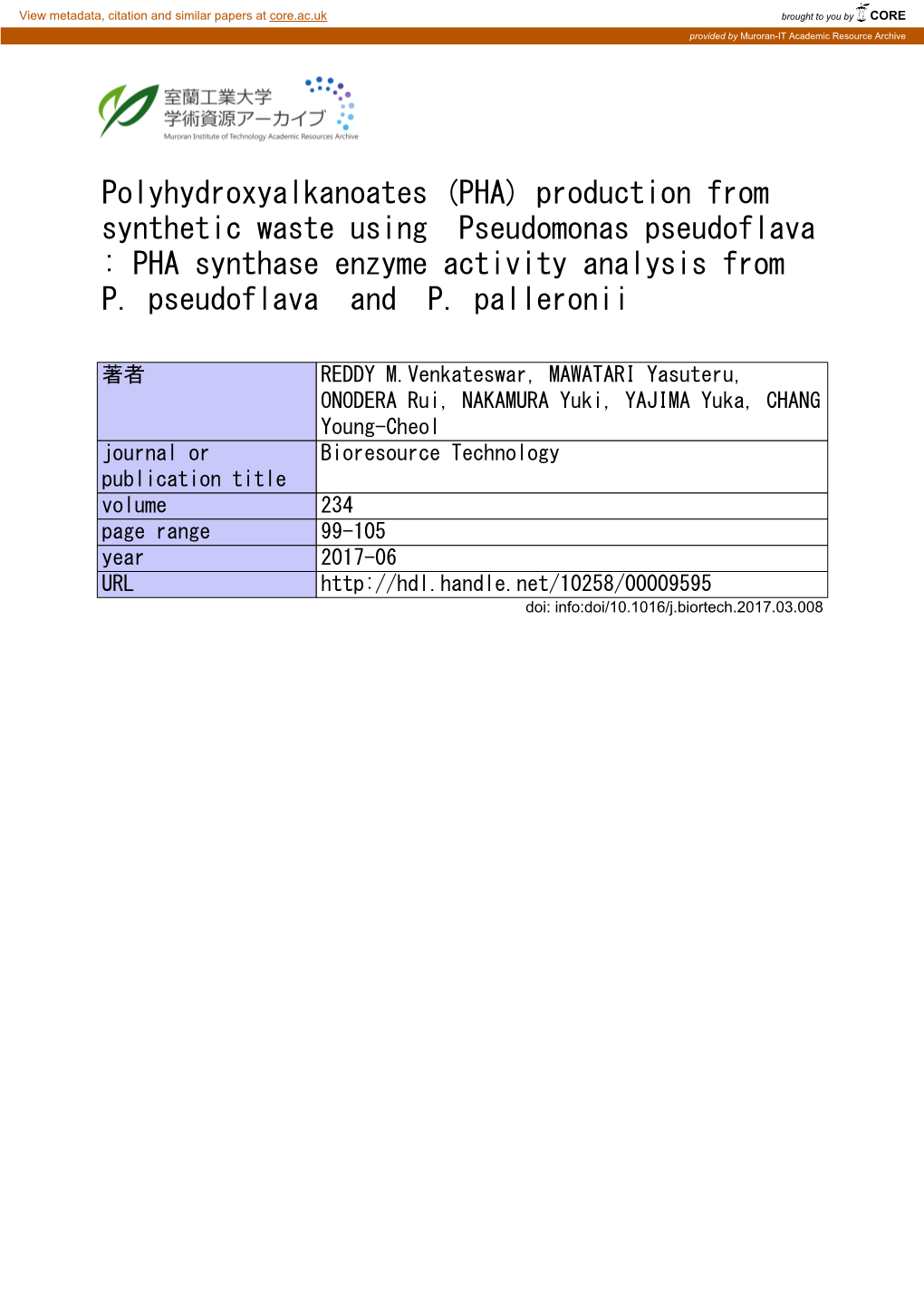 Production from Synthetic Waste Using Pseudomonas Pseudoflava : PHA Synthase Enzyme Activity Analysis from P