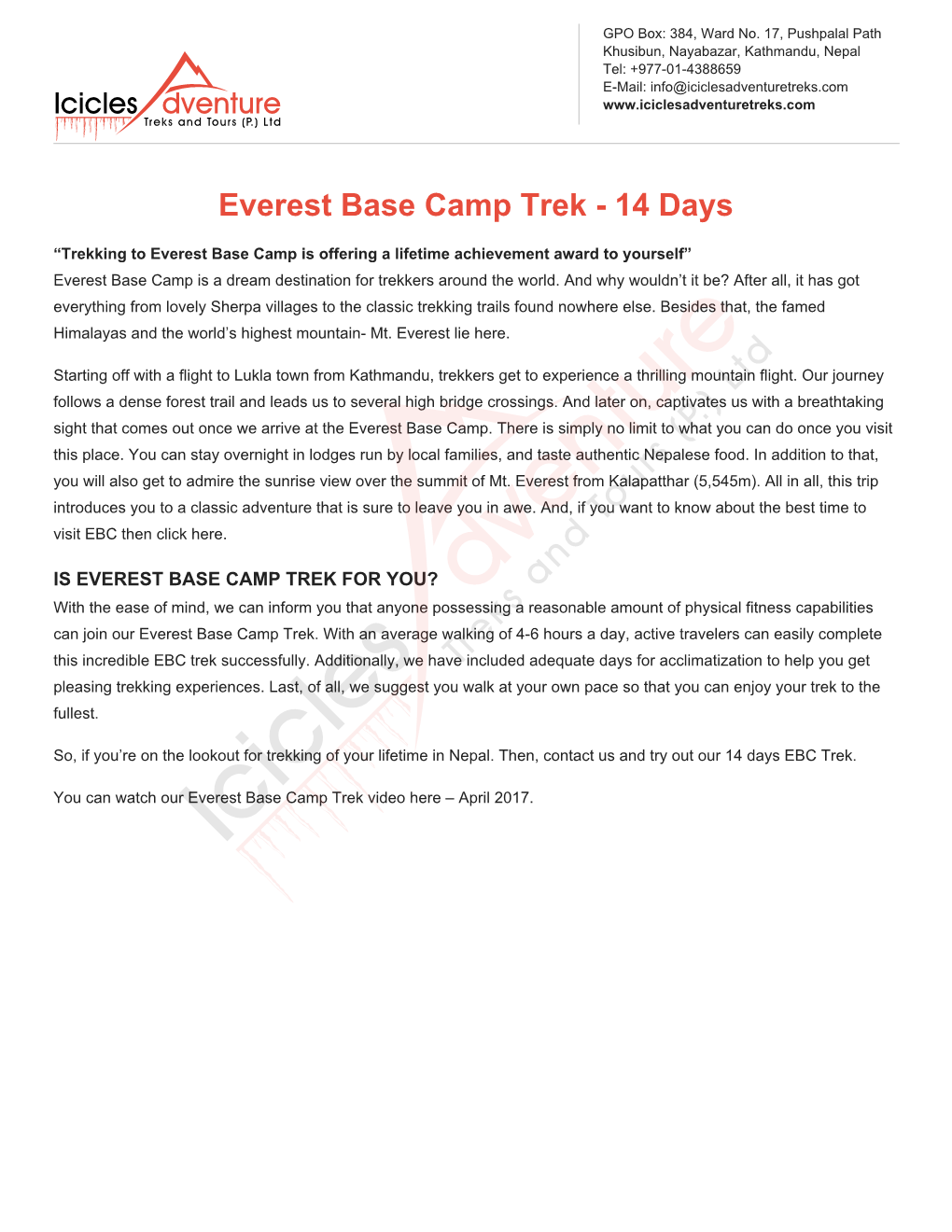 Everest Base Camp Trek - 14 Days