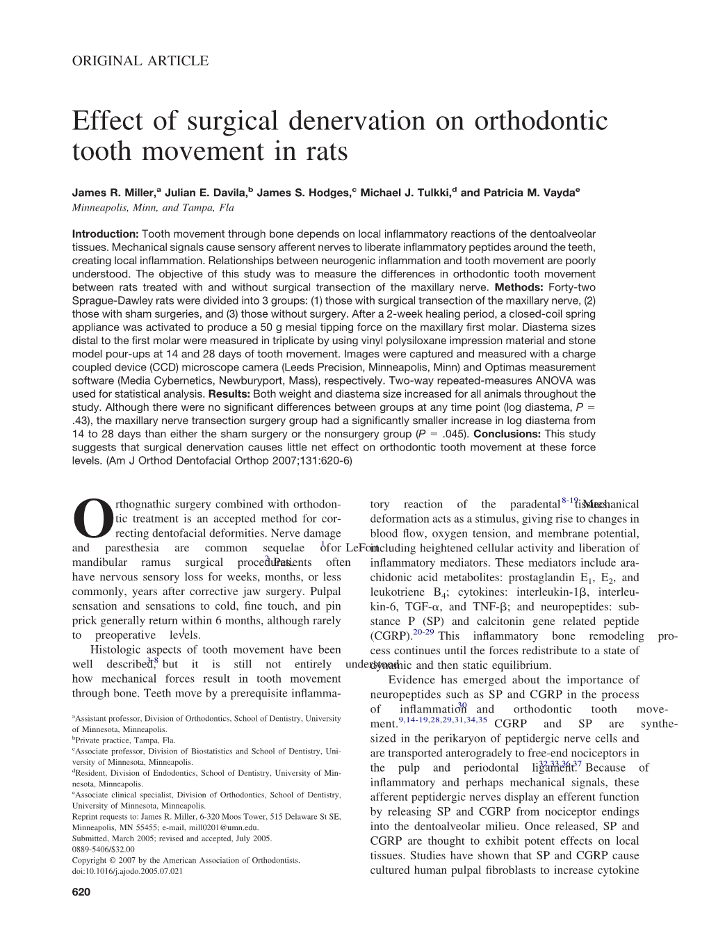 Effect of Surgical Denervation on Orthodontic Tooth Movement in Rats