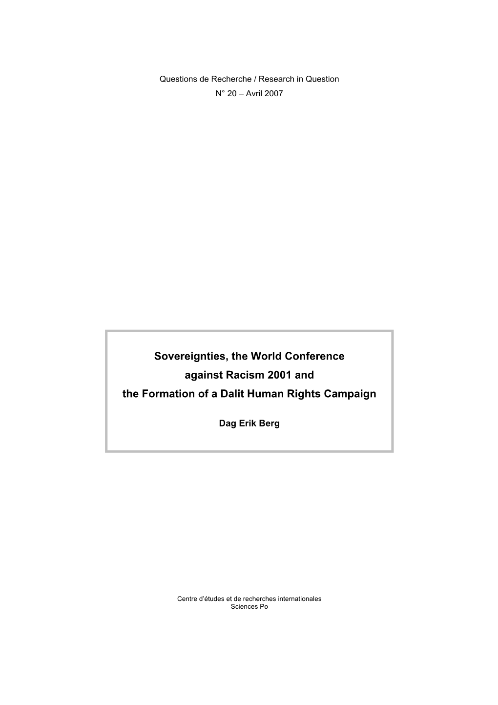 Sovereignties, the World Conference Against Racism 2001 and the Formation of a Dalit Human Rights Campaign