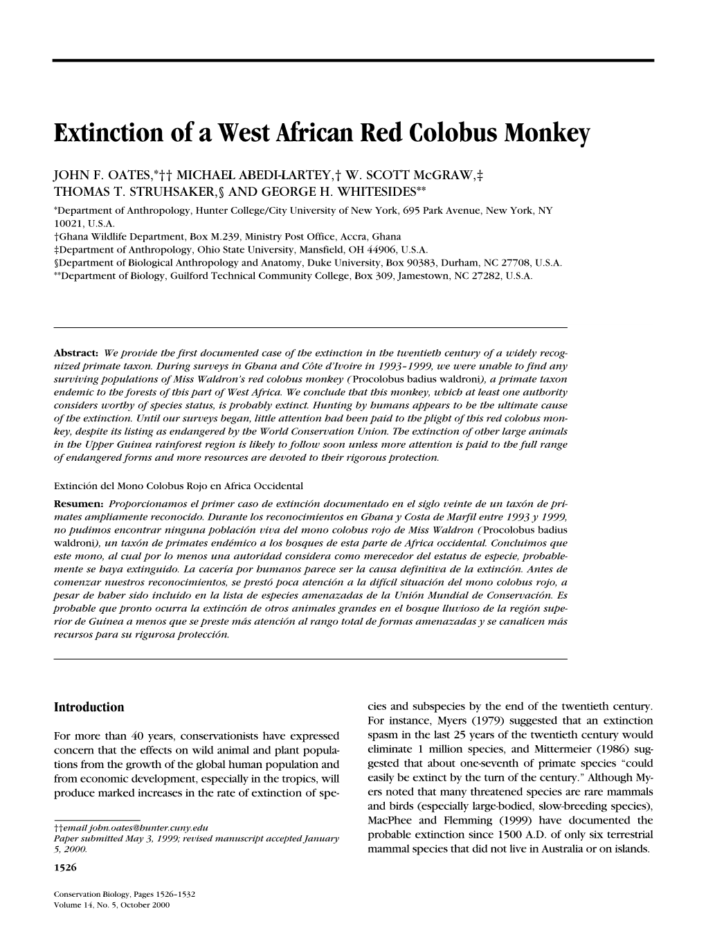 Extinction of a West African Red Colobus Monkey