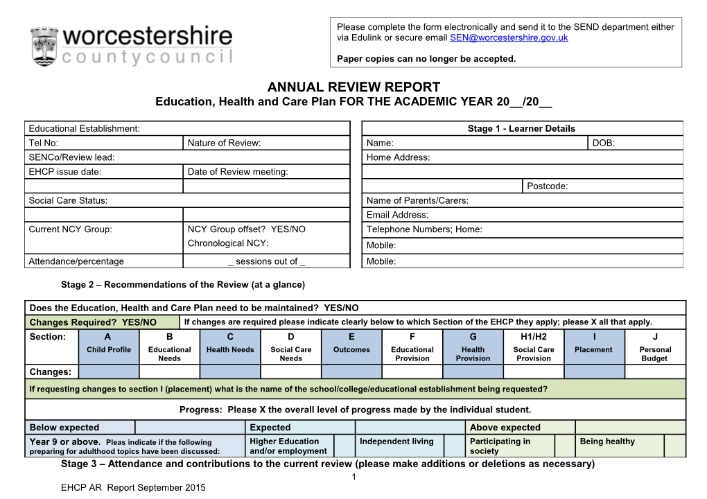 EHCP AR Report Form
