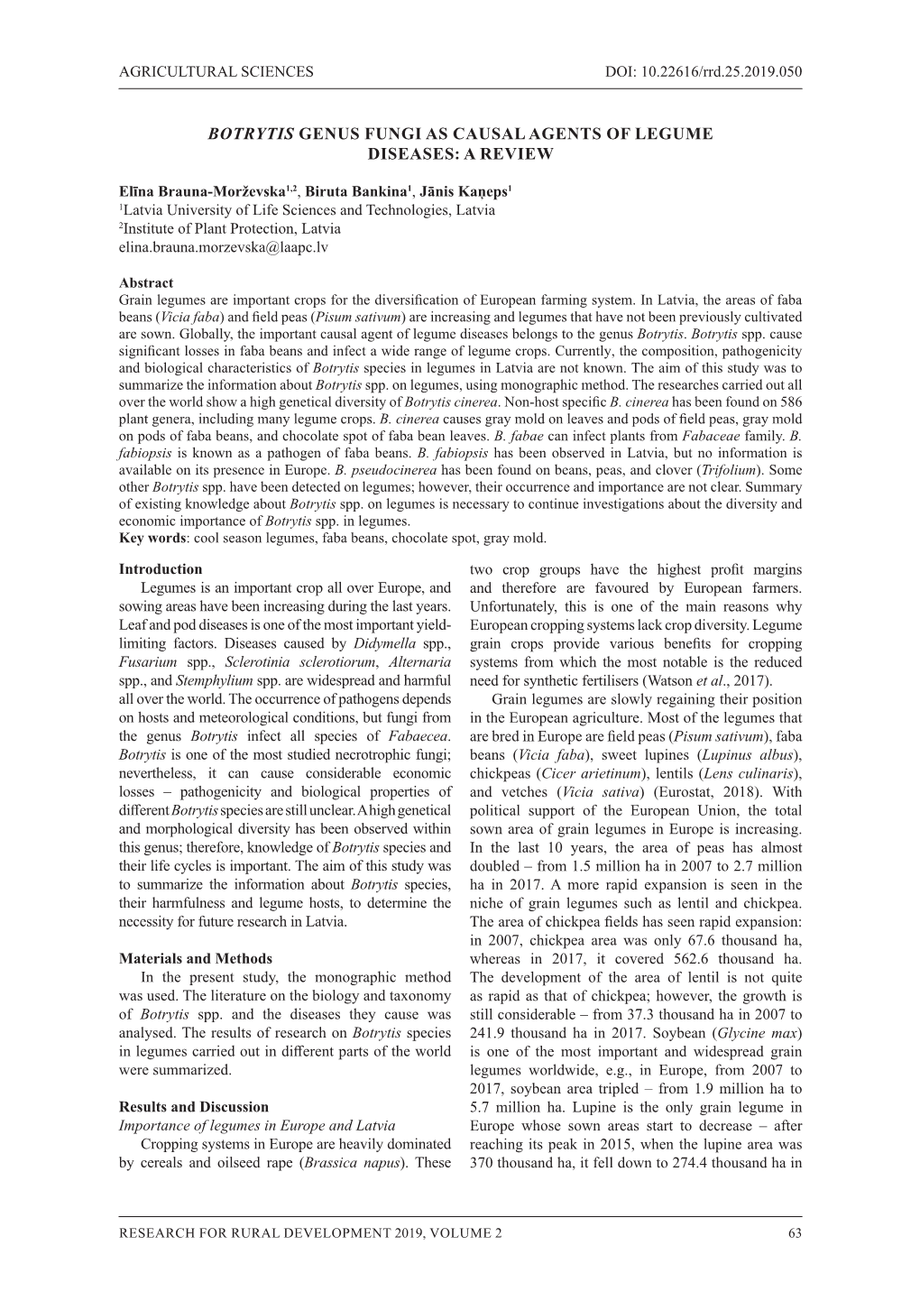 Botrytis Genus Fungi As Causal Agents of Legume Diseases: a Review