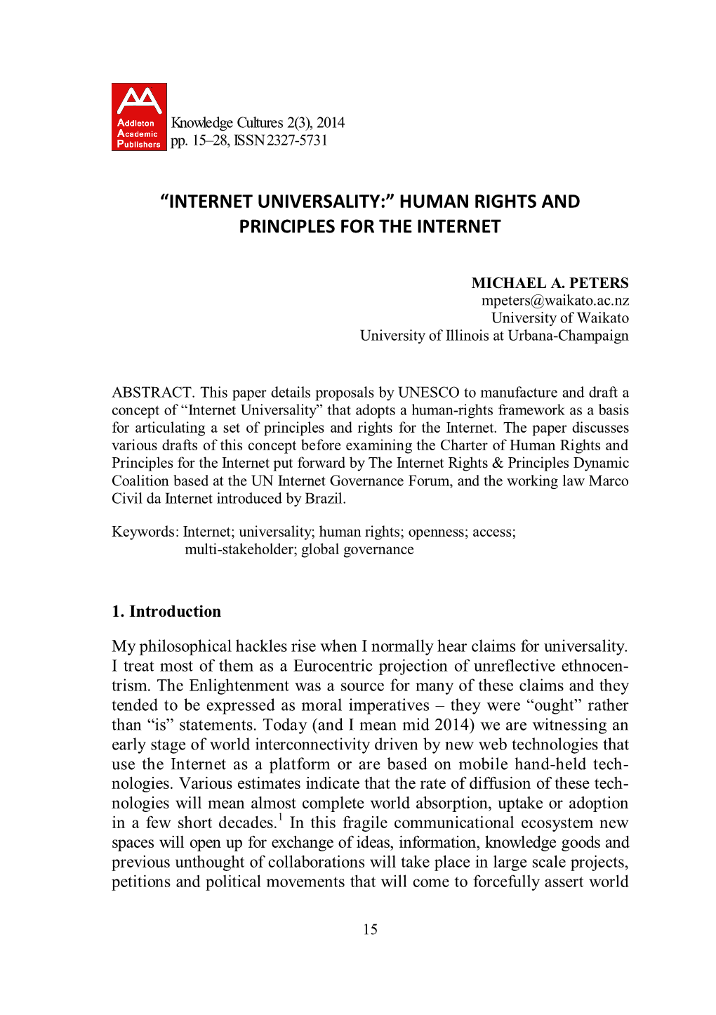 “Internet Universality:” Human Rights and Principles for the Internet