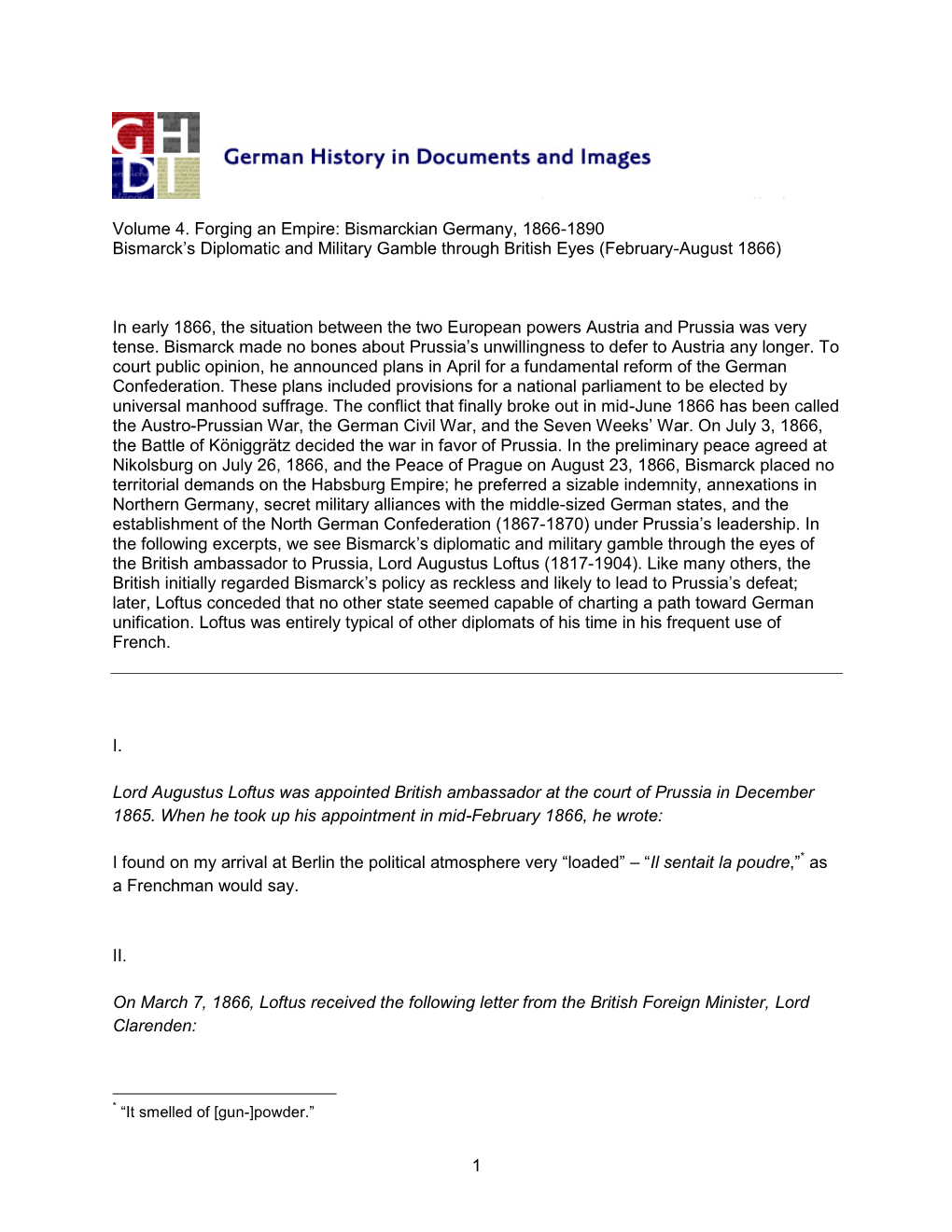 Bismarckian Germany, 1866-1890 Bismarck’S Diplomatic and Military Gamble Through British Eyes (February-August 1866)