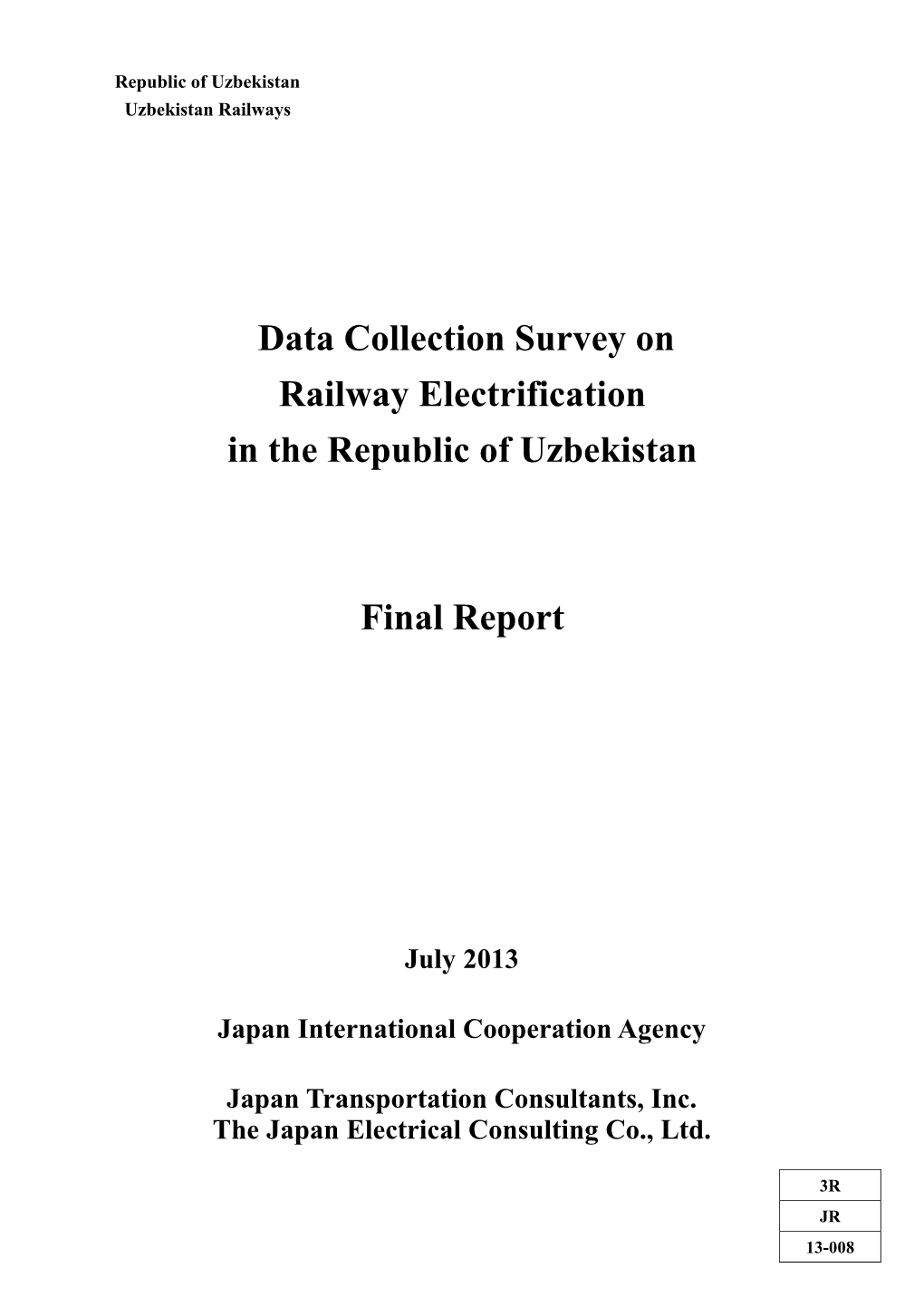 Data Collection Survey on Railway Electrification in the Republic of Uzbekistan