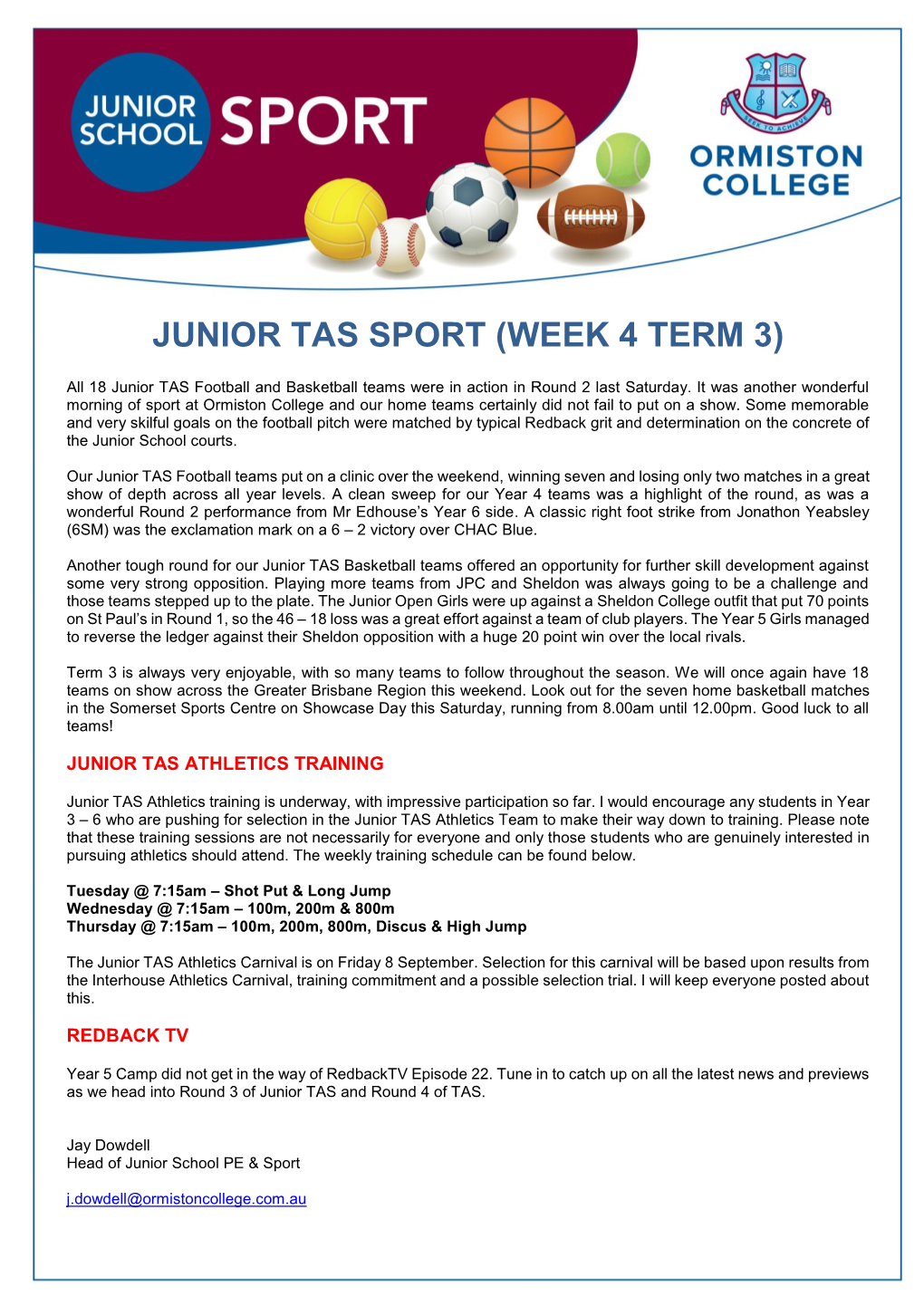 Junior Tas Sport (Week 4 Term 3)