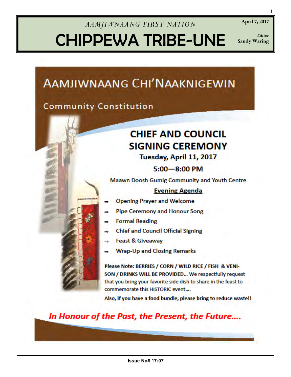 CHIPPEWA TRIBE-UNE - April 7, 2017 April 7, 2017 AAMJIWNAANG FIRST NATION